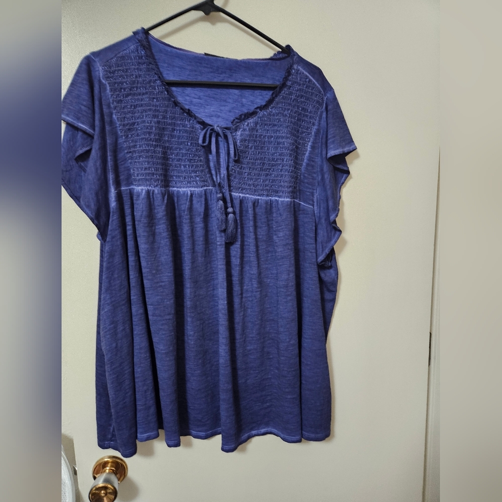 Lane Bryant Blue Blouse with Tie-Front